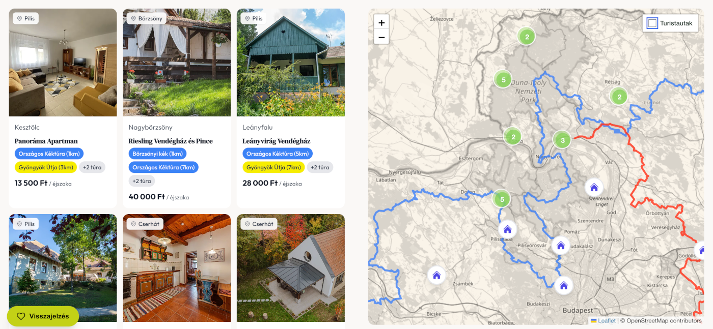 Bakancsos Szállás főoldal – szálláshelyek a térképen
